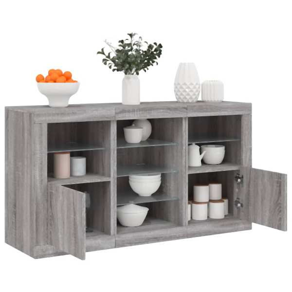 vidaXL Sideboard mit LED-Leuchten Grau Sonoma 123x37x67 cm, 3209084