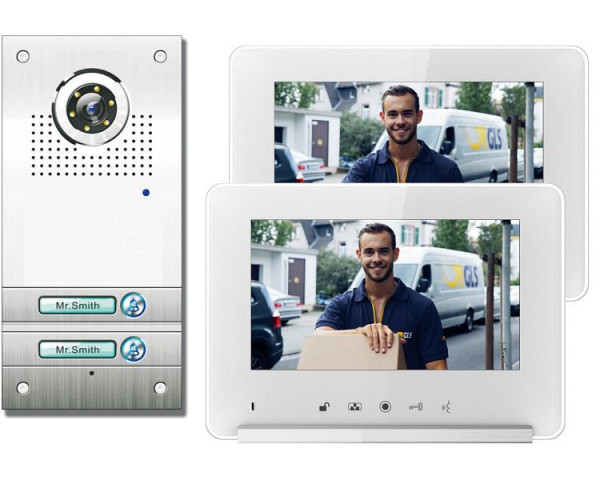 Anthell Electronics 2-Familien Farb-Video-Tür-Sprechanlage Set mit Bildspeicher, mit 2X 7" Monitor, 3CK2-690S1-2