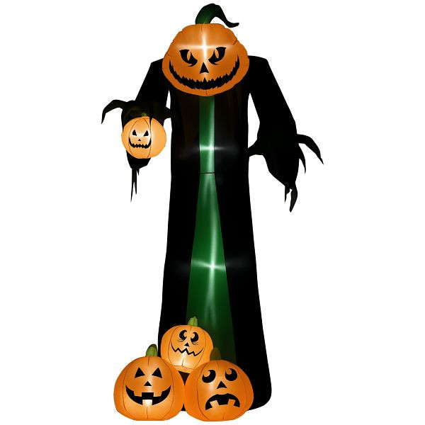HOMCOM Halloween-Deko, 2,40m großer Kürbisgeist, selbstaufblasend, LED-Beleuchtung, für Außenbereiche, 844-684V90MX