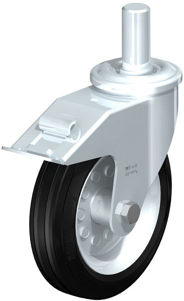 Blickle LEZ-VE 180R-27-FI Stahlblech-Lenkrolle mit Zapfen & Feststeller, Vollgummi, Schwarz, 576785