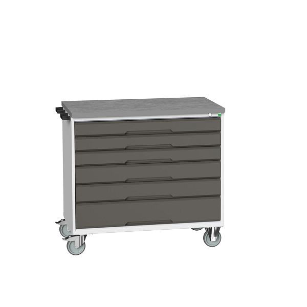 bott verso mobiler Schubladenschrank, mit 6 Schubladen und Linoleum-Top, BxTxH: 1050 x 600 x 980 mm, Lichtgrau / Anthrazitgrau, 16927053.19