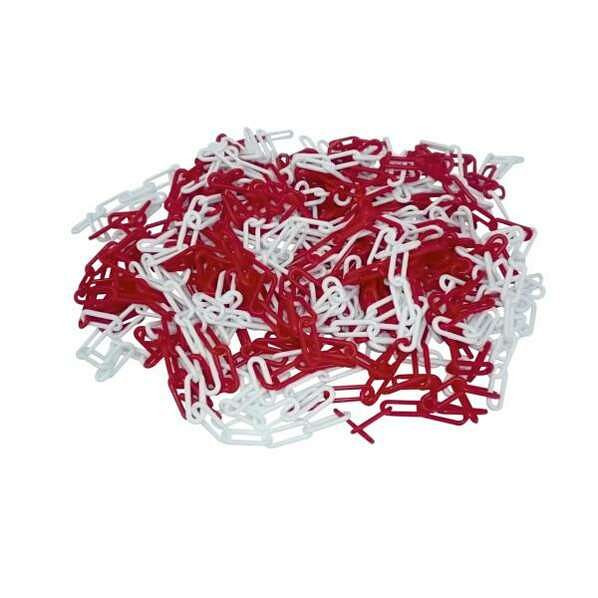Schake Absperrkette aus Stahl, geschweißt, Drahtstärke 6 mm, verzinkt und rot / weiß beschichtet, VE: 10 m, 430_66B-VE10