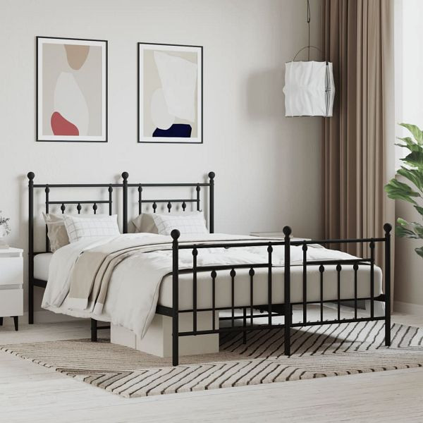 vidaXL Bettgestell mit Kopf- und Fußteil Metall Schwarz 150x200 cm, 353557