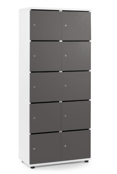 Deskin Schließfachschrank OFFICE-LINE mit 10 Fächern, Anthrazit, 800 x 420 x 1890 mm, mit Posteinwurf, 10 Abteile, Korpus: Weiß, 290110