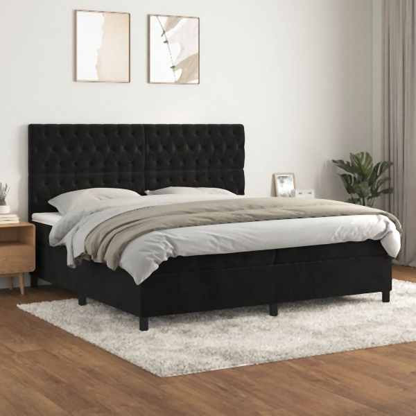 vidaXL Boxspringbett mit Matratze Schwarz 200x200 cm Samt, 3143225
