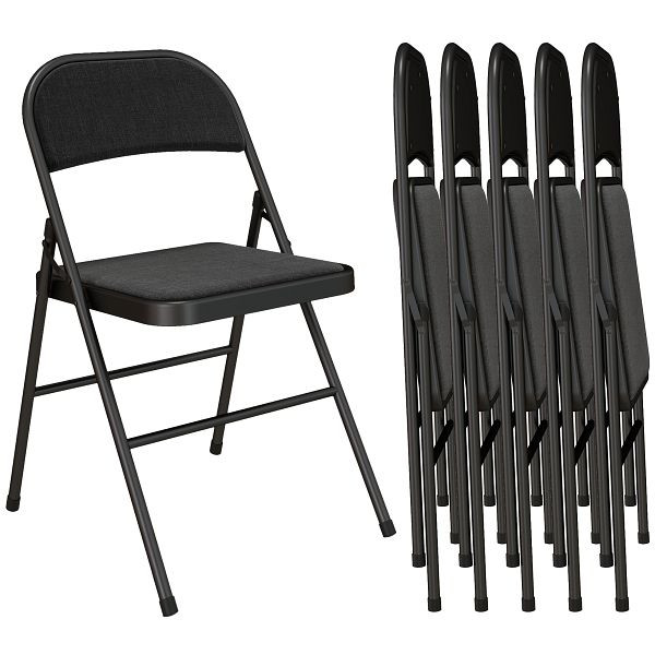 HOMCOM 6er-Set Klappstühle, Tragbare Bürostühle, Metallbeine, Faltstuhl für Büro, Empfang, Wartezimmer, Leinenoptik, Schwarz, 835-005V06BK