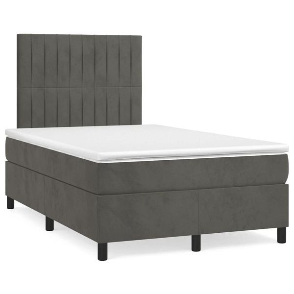 vidaXL Boxspringbett mit Matratze Dunkelgrau 120x190 cm Samt, 3270008