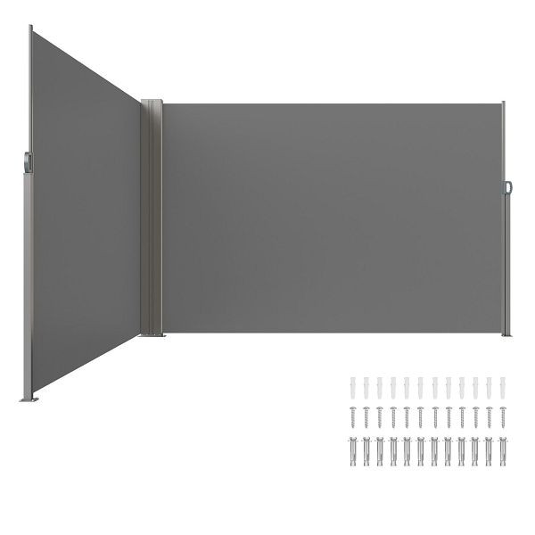 VEVOR Seitenmarkise 200 x 600 cm aus 180 g/m² Polyestergewebe mit PU-Beschichtung einziehbarer Griff mit Federmechanismus Grau, KSSCP200X600QPNQGV0