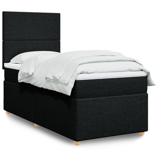 vidaXL Boxspringbett mit Matratze Schwarz 90x200 cm Stoff, 3293458