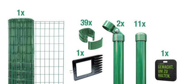 Alberts Fix-Clip Pro als Zaun-Komplettset, zum Einbetonieren mit Kniekissen, grün, Höhe 102 cm, Länge 25 m, 693503