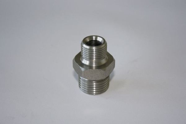 ELMAG HD-Doppelnippel 'Edelstahl AISI 304', AG 1/2' x AG 3/8', bis 400 bar, mit 60° Universaldichtkegel, 42215