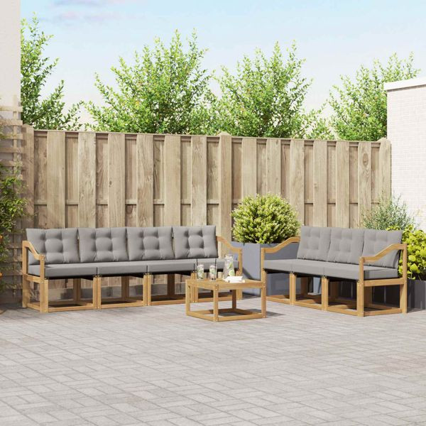 vidaXL Outdoor-Sofagarnitur mit Kissen 8-teilig Weiß und Hellgrau, 3389293