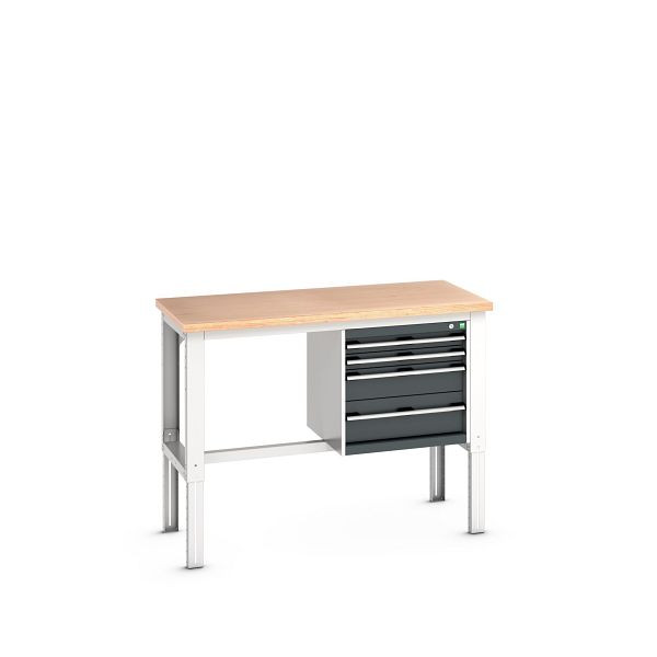 bott cubio Werkbank mit Hängeschrank 4 Schubladen, Rotbuche, höhenverstellbar, BxTxH: 1500x750x740-1140mm, Rotbuche RAL 7035/7016, 41003167.19V