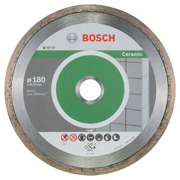 Bosch Diamanttrennscheibe Standard for Ceramic, 180 x 22,23 x 1,6 x 7 mm, 10er-Pack, 2608603233
