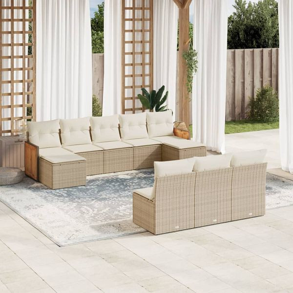 vidaXL 10-tlg. Garten-Sofagarnitur mit Kissen Beige Poly Rattan, 3228067
