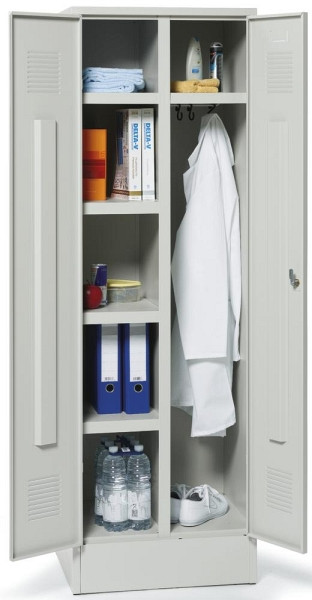 Deskin Garderoben-/Fächerspind, 2 Abteile, H 1850 x B 600 x T 500 mm, 2 Abteile, Abteilbreite 300 mm, Korpus und Türen Lichtgrau RAL 7035, 278150