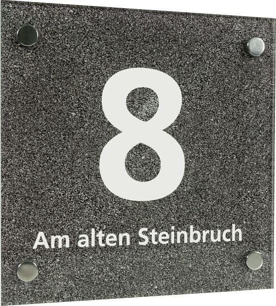 Moedel Hausnummernschild mit Straßenangabe, Acrylglas, Schrift weiß, 200x200 mm, 52245