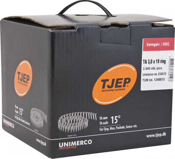 TJEP TA30/19 Rillennagel feuerverzinkt, Dachpappnagel, Box 3.840 Stück, TA Nägel, 836019