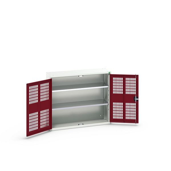 bott verso Flügeltürschrank mit Belüftung, mit 2 Fachböden, BxTxH: 1050 x 350 x 900 mm, Lichtgrau / Purpurrot, 16926751.24