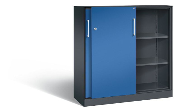 C+P Schiebetürenschrank Asisto, H1310xB1200xT435mm, Farbe: Schwarzgrau / Enzianblau, Bügelgriff, 3 OH, 142031-000 S10130