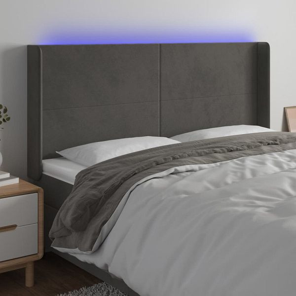 vidaXL LED Kopfteil Dunkelgrau 203x16x118/128 cm Samt, 3123835