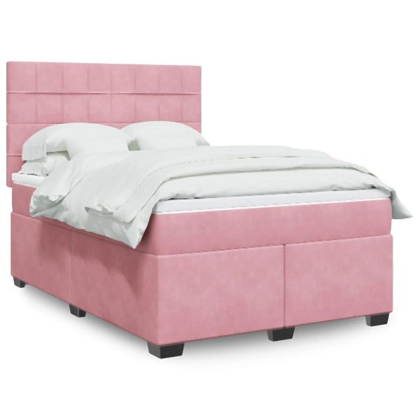 vidaXL Boxspringbett mit Matratze Rosa 140x200 cm Samt, 3290935