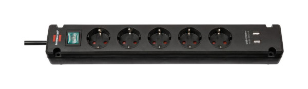 Brennenstuhl Bremounta Steckdosenleiste 5-fach, USB-Ladefunktion (90 Grad Steckdosen, Befestigungsmöglichkeit, 3m Kabel) schwarz, 1150660315