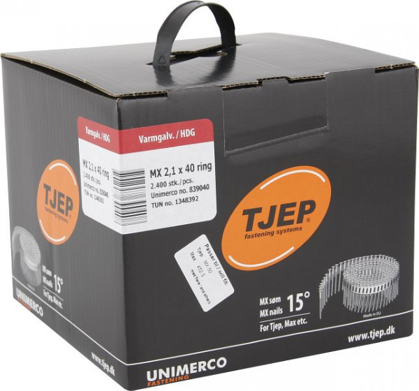 TJEP MX21/40 Rillennagel feuerverzinkt, Rundkopf, Box 2.400 Stück, MX Nägel, 839040