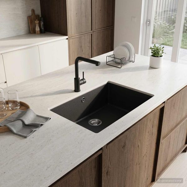 vidaXL Küchenspüle (Einzelbecken) Granit 53 x 46 x 20 cm Graphit, 42053765