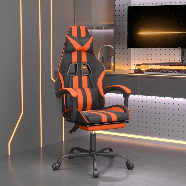 vidaXL Gaming-Stuhl mit Fußstütze Schwarz und Orange Kunstleder, 3143836, 8720287230458