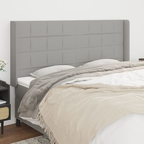 vidaXL Kopfteil mit Ohren Hellgrau 203x16x118/128 cm Stoff, 3119602