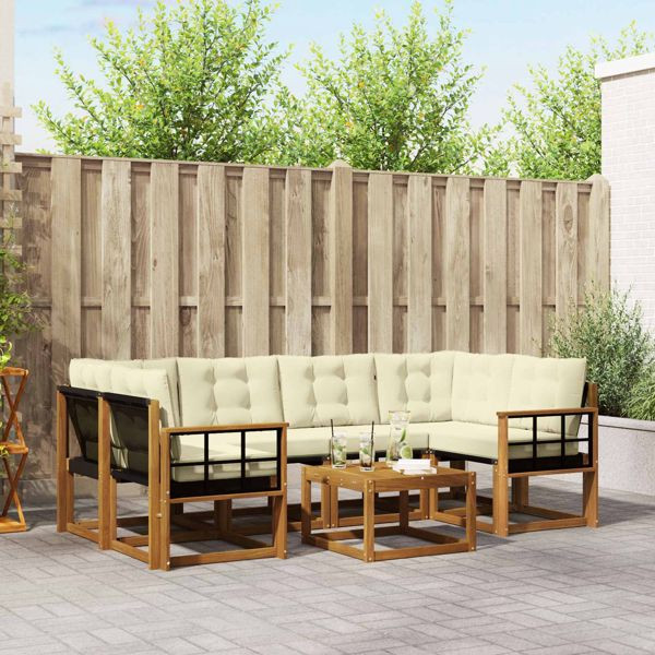 vidaXL Outdoor-Sofagarnitur mit Kissen 7-teilig Natur und Creme, 3368453