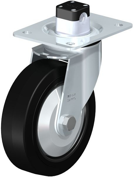 Blickle LE-POEV 160XR-CS11-FA Stahlblech-Lenkrolle mit Anschraubplatte & Zentralfeststeller, Elastik-Vollgummi, Schwarz, 850171