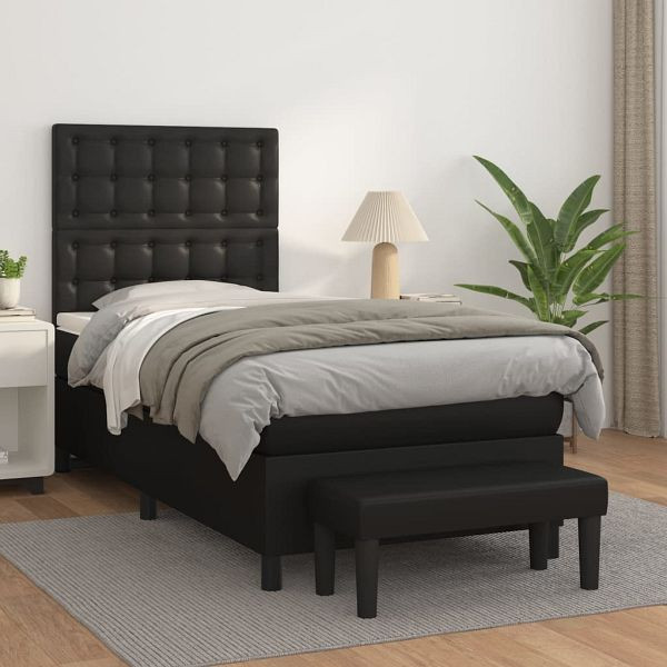 vidaXL Boxspringbett mit Matratze Schwarz 90x190 cm Kunstleder, 3137635