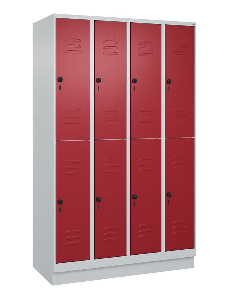 C+P Doppelstöckiger Spind Classic PLUS, Sockel, 4 Abteile, 1950x1200x500mm, 7035/3003, 080320-40 S10001