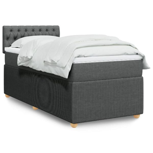 vidaXL Boxspringbett mit Matratze Dunkelgrau 100x200 cm Stoff, 3289675