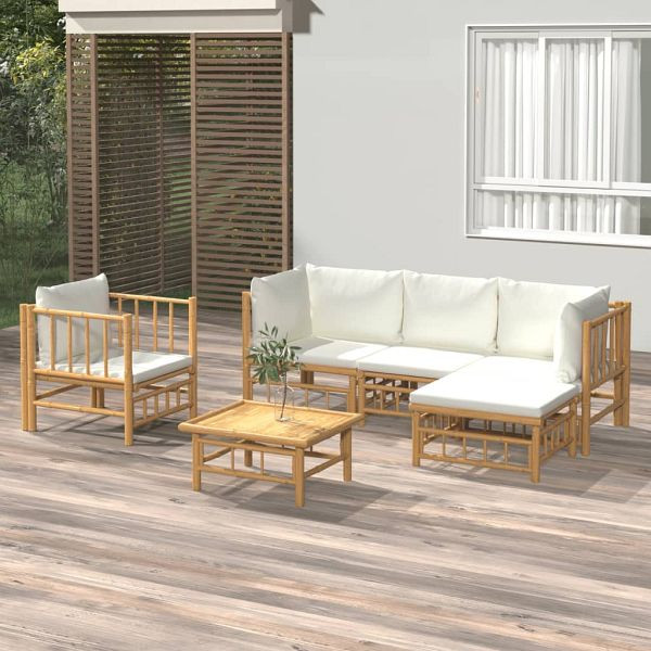 vidaXL 6-teilig Garten-Lounge-Set mit Cremeweißen Kissen Bambus, 3155179