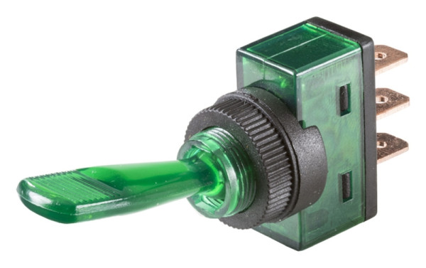 HELLA Schalter, S09, Kippbetätigung, Anschlussanzahl: 3, geschraubt, Ein/Aus Schalter, Bohrung-Ø: 12.5mm, Schalterbeleuchtung: grün, 6EG 001 567-112
