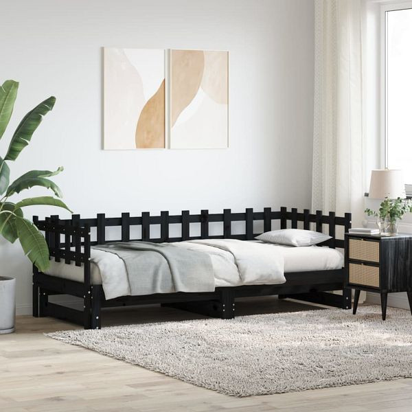 vidaXL Tagesbett Ausziehbar Schwarz 2x(90x200) cm Massivholz Kiefer, 840390