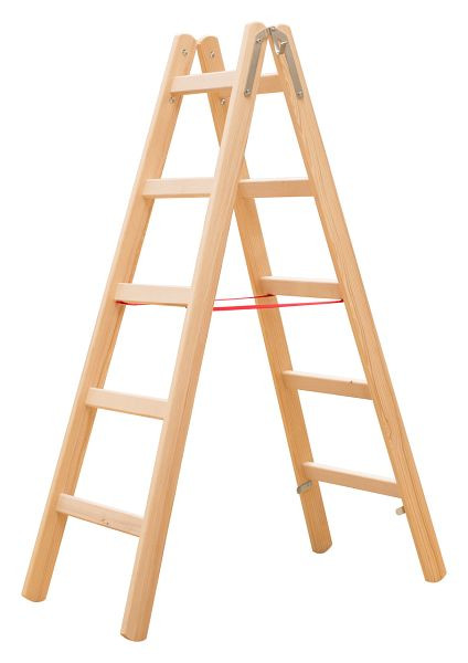 HYMER Holz-Sprossenstehleiter, beidseitig begehbar, 2x5 Sprossen, Länge 1,52 m, 7141010