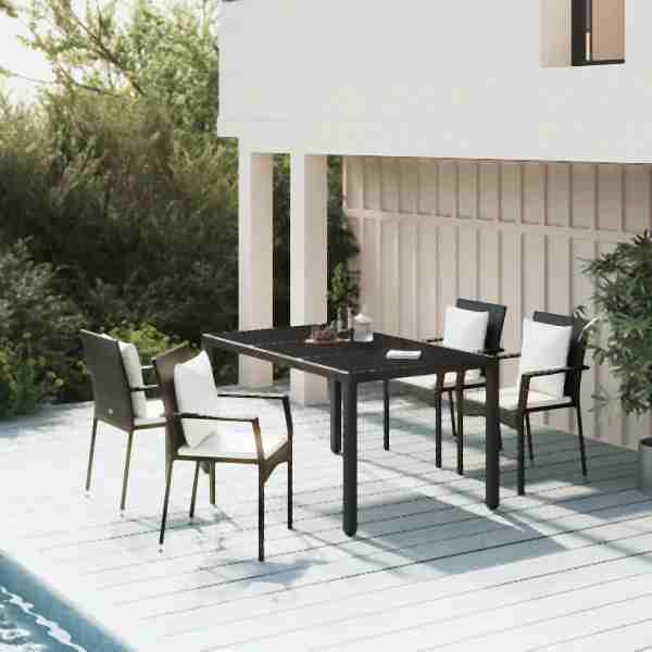 vidaXL 5-tlg. Garten-Essgruppe mit Kissen Schwarz Poly Rattan, 3157953