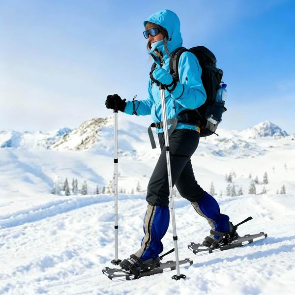 vidaXL 3 in 1 Schneeschuhe mit Wanderstöcken Silber und Schwarz, 42021437