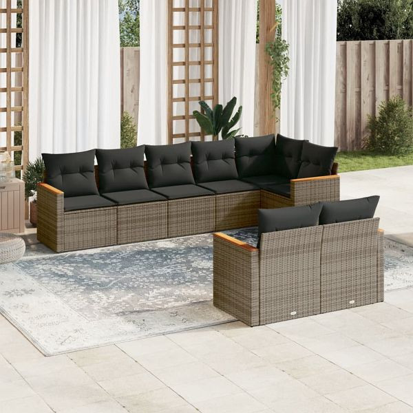 vidaXL 8-teilig Garten-Sofagarnitur mit Kissen Grau Poly Rattan, 3226151