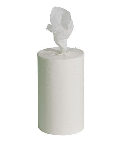 DENIOS Reinigungstuch, weiß, 1-lagig, VE: 12 Rollen à 125 m, Breite = 22 cm, 248314
