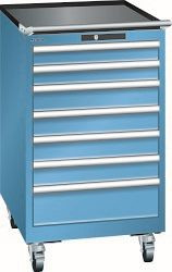 LISTA Schubladenschrank mobil 27x36E (BxTxH) 564x725x990mm KEY Lock, Lichtblau, 7 Schubladen, Fronthöhen: 75-150 mm, 14.373.010