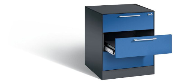 C+P Karteischrank Asisto, H710xB562xT600mm, Farbe: Schwarzgrau / Enzianblau, Bügelgriff, 146274-322 S10059