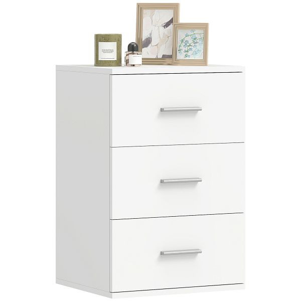HOMCOM Nachttisch mit 3 Schubladen, Beistell-Kommode für Schlafzimmer, MDF, Weiß, 83D-160V90WT