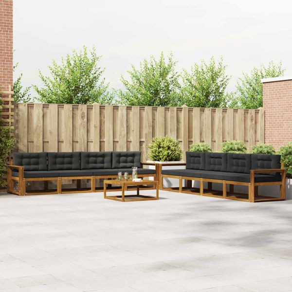 vidaXL Outdoor-Sofagarnitur mit Kissen 9-teilig Natur und Anthrazit, 3367375