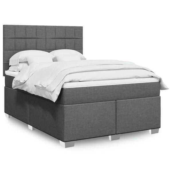 vidaXL Boxspringbett mit Matratze Dunkelgrau 140x190 cm Stoff, 3290484