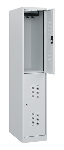 C+P Doppelstöckiger Spind Evolo PLUS, 2 Fächer, 1530x300x500mm, 7035/7035, Zylinderschloss, 0493005-10 S10040